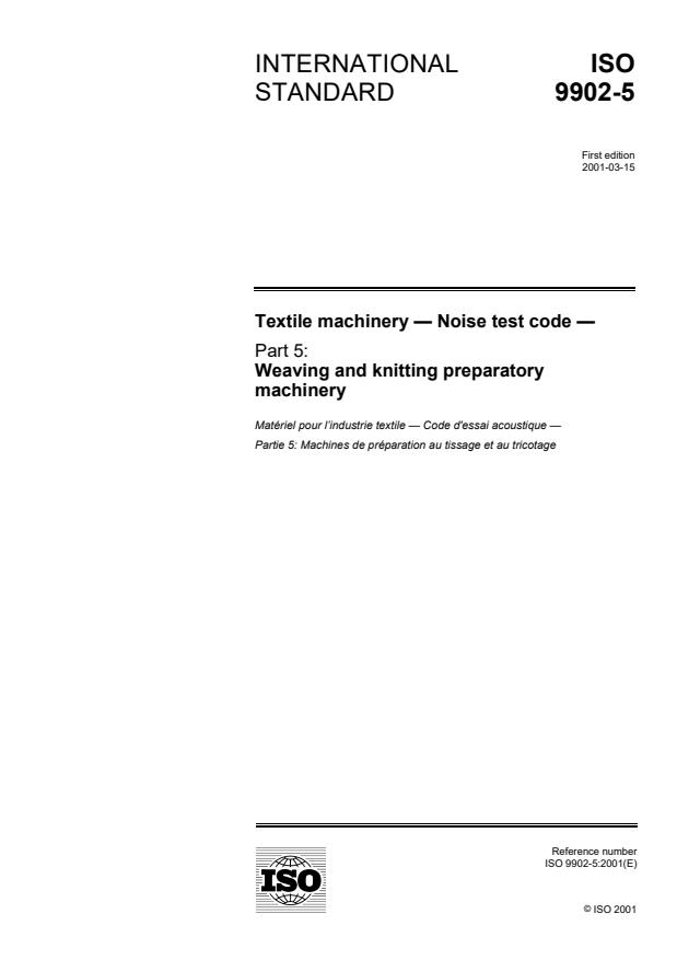 ISO 9902-5:2001 - Textile machinery -- Noise test code