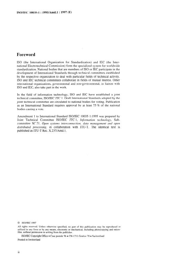 ISO/IEC 10035-1:1995/Amd 1:1997 ISO/IEC 10035-1:1995/Amd 1:1997 - Incorporation of extensibility markers and authentication parameters - Page 2 preview