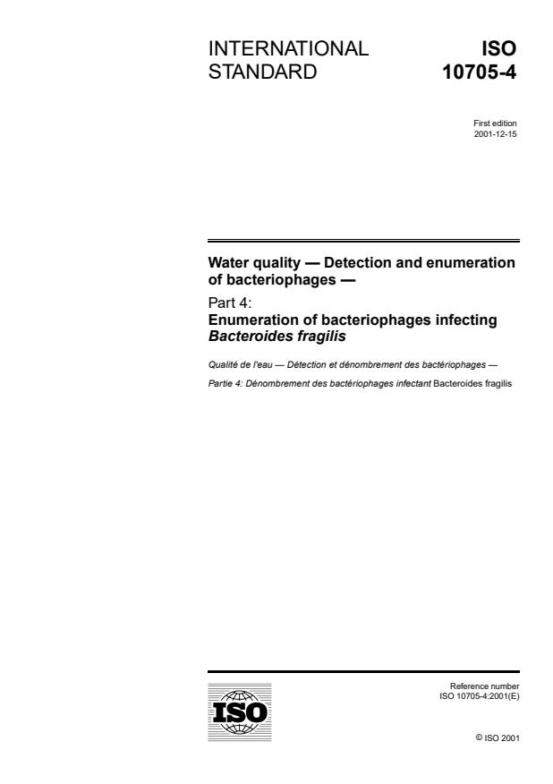 ISO 10705-4:2001 - Water quality -- Detection and enumeration of bacteriophages