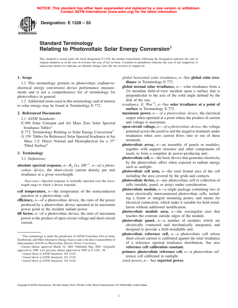 ASTM E1328-03 - Standard Terminology Relating to Photovoltaic Solar Energy Conversion