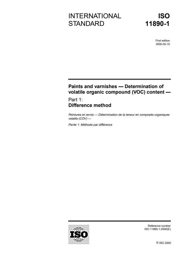 ISO 11890-1:2000 - Paints and varnishes -- Determination of volatile organic compound (VOC) content