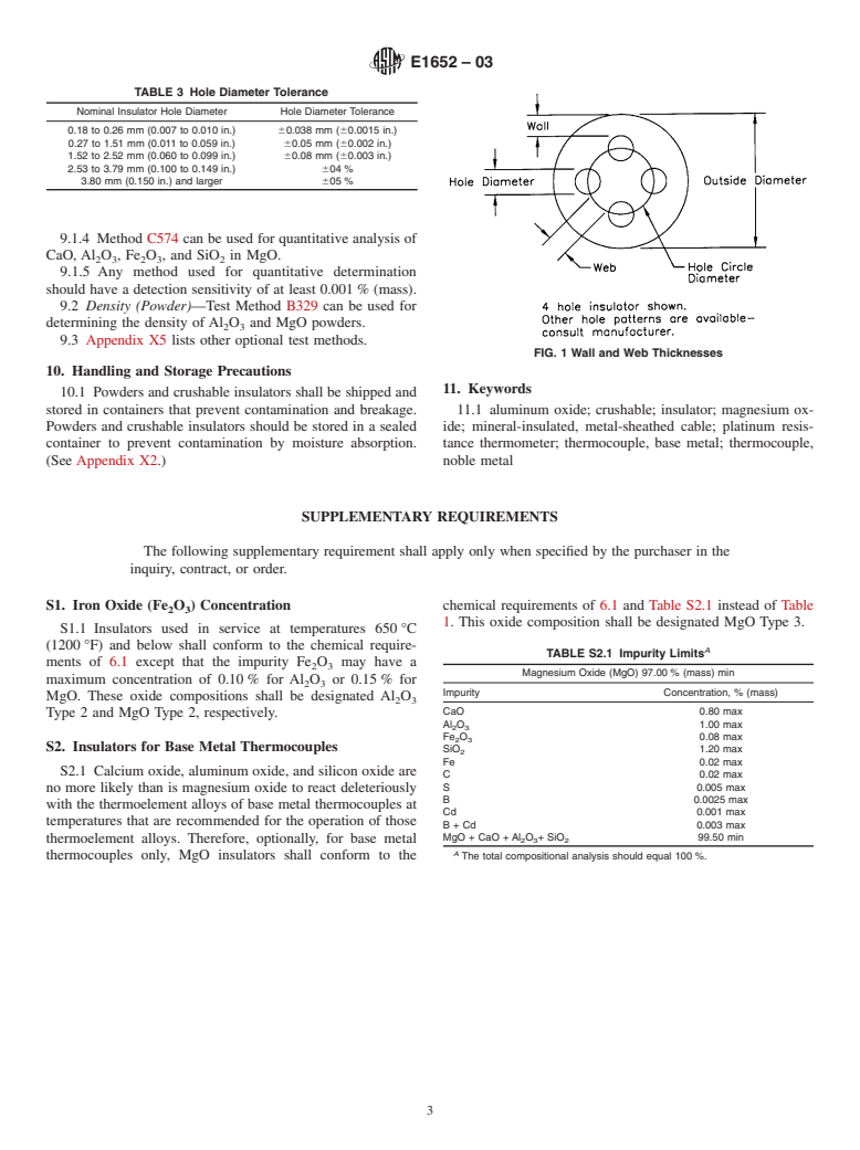 ASTM E1652-03 - Standard Specification for Magnesium Oxide and Aluminum Oxide Powder and Crushable Insulators Used in the Manufacture of Metal-Sheathed Platinum Resistance Thermometers, Base Metal Thermocouples, and Noble Metal Thermocouples