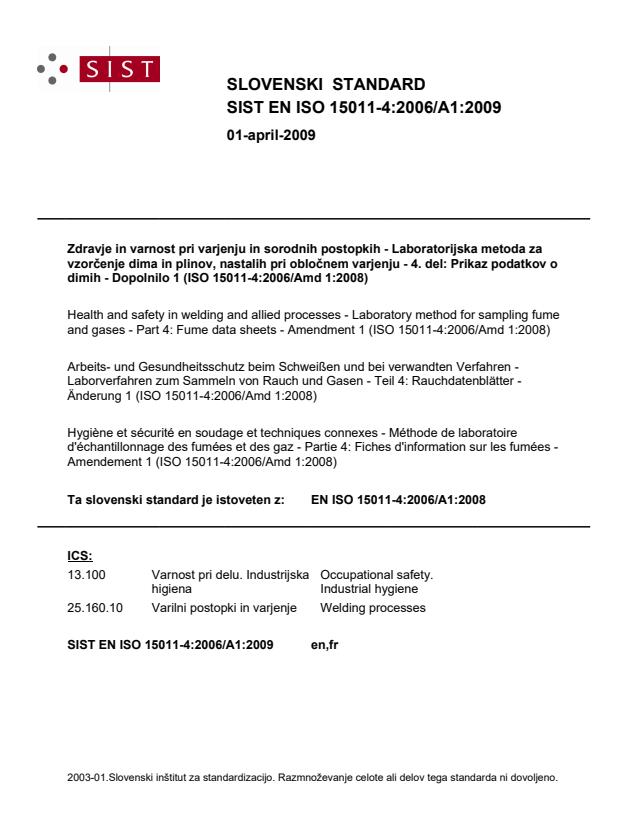 EN ISO 15011-4:2006/A1:2009