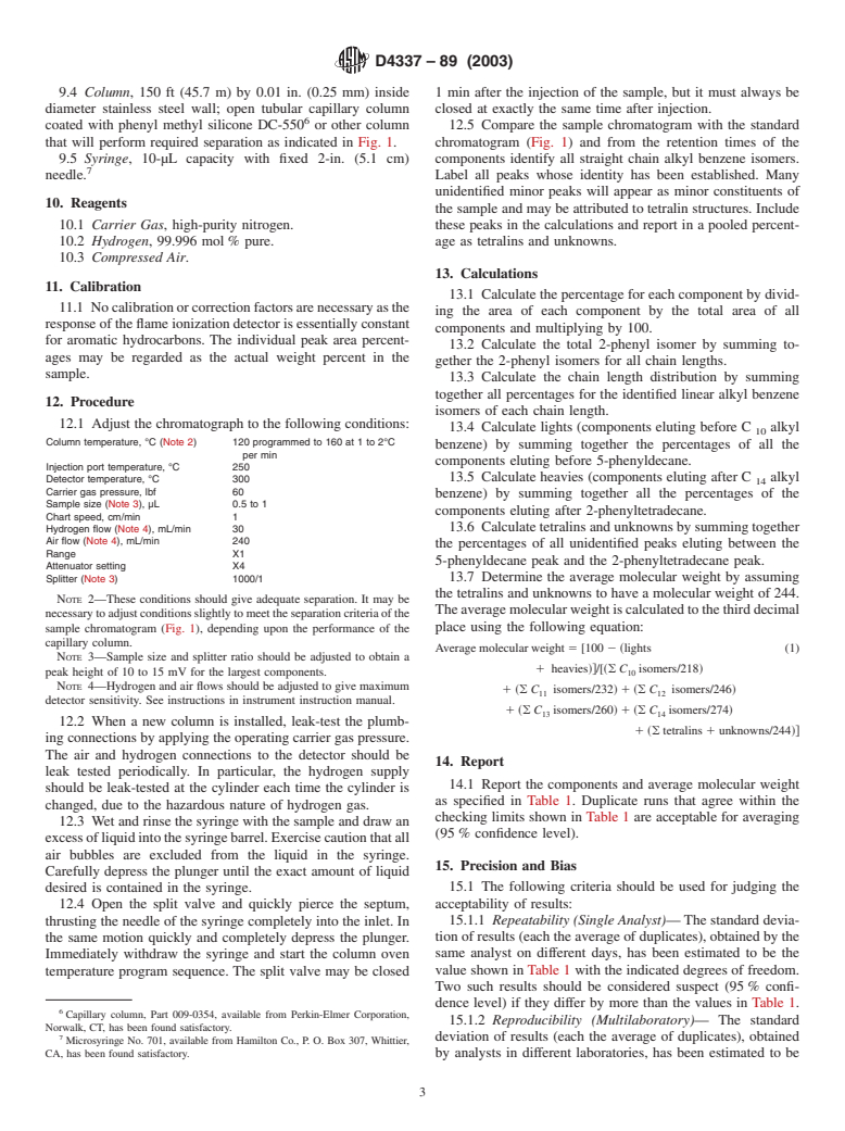 ASTM D4337-89(2003) - Standard Test Methods for Analysis of Linear Detergent Alkylates