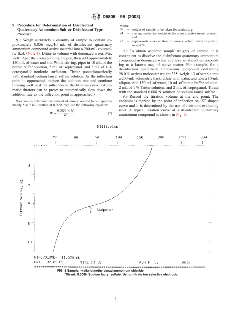 ASTM D5806-95(2003) - Standard Test Method for Disinfectant Quaternary Ammonium Salts by Potentiometric Titration