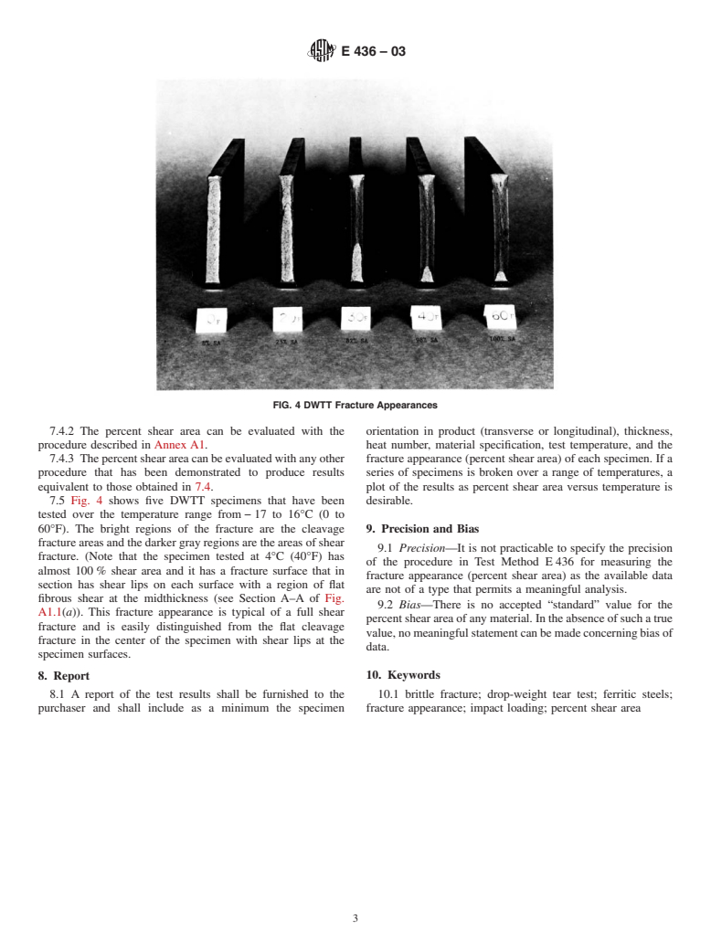 ASTM E436-03 - Standard Test Method for Drop-Weight Tear Tests of Ferritic Steels