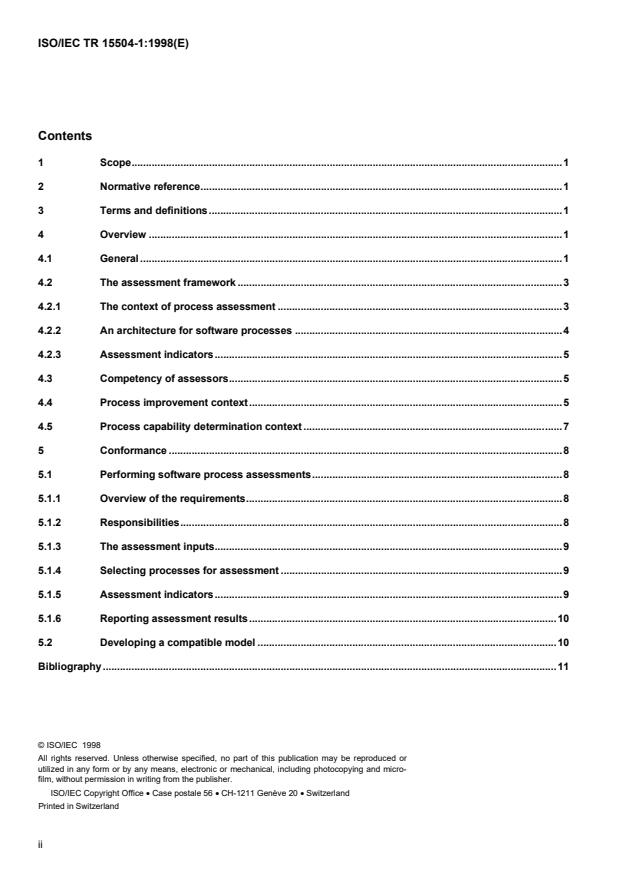 ISO/IEC TR 15504-1:1998 ISO/IEC TR 15504-1:1998 - Information technology -- Software process assessment - Page 2 preview