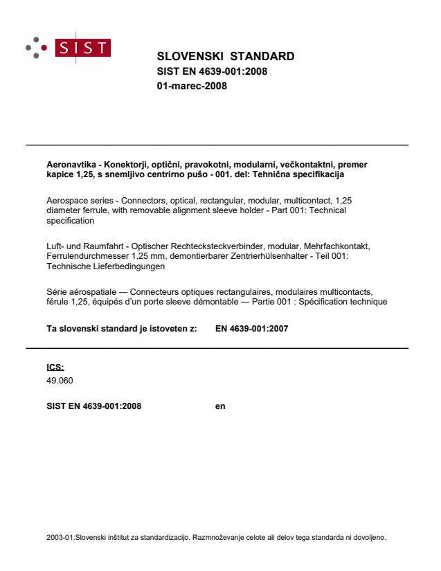 EN 4639-001:2007 EN 4639-001:2008 - Page 1 preview