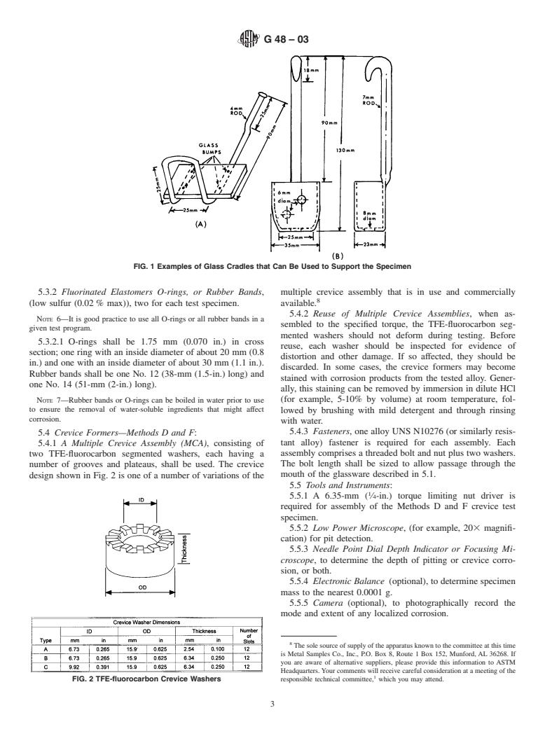 ASTM G48-03 - Standard Test Methods for Pitting and Crevice Corrosion Resistance of Stainless Steels and Related Alloys by Use of Ferric Chloride Solution