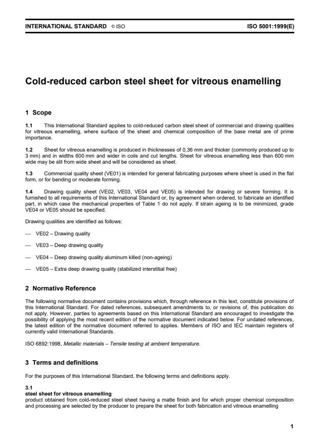 ISO 5001:1999 - Cold-reduced carbon steel sheet for vitreous enamelling