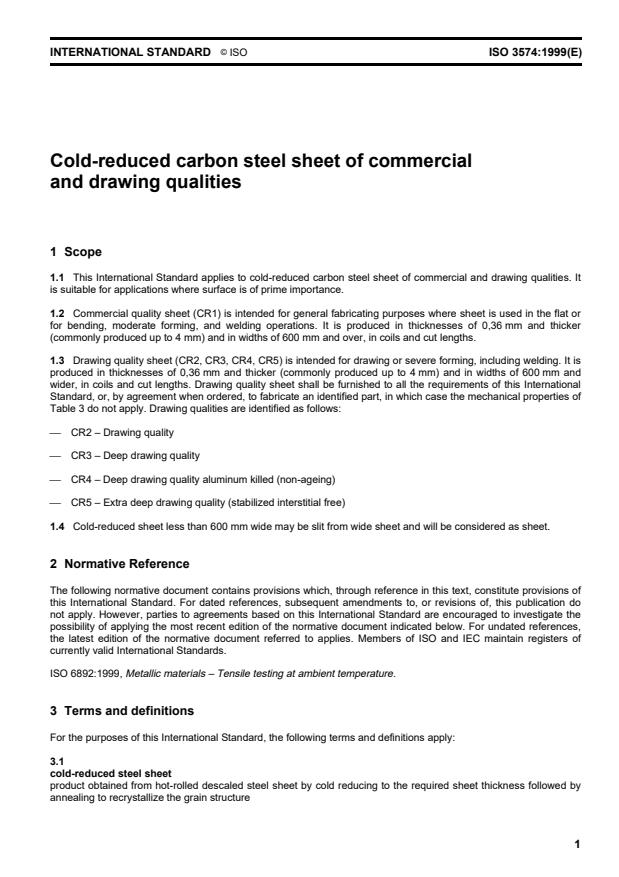 ISO 3574:1999 - Cold-reduced carbon steel sheet of commercial and drawing qualities