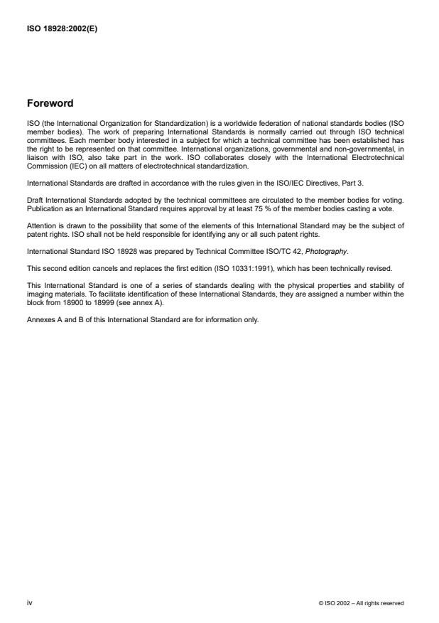 ISO 18928:2002 ISO 18928:2002 - Imaging materials -- Unprocessed photographic films and papers -- Storage practices - Page 4 preview