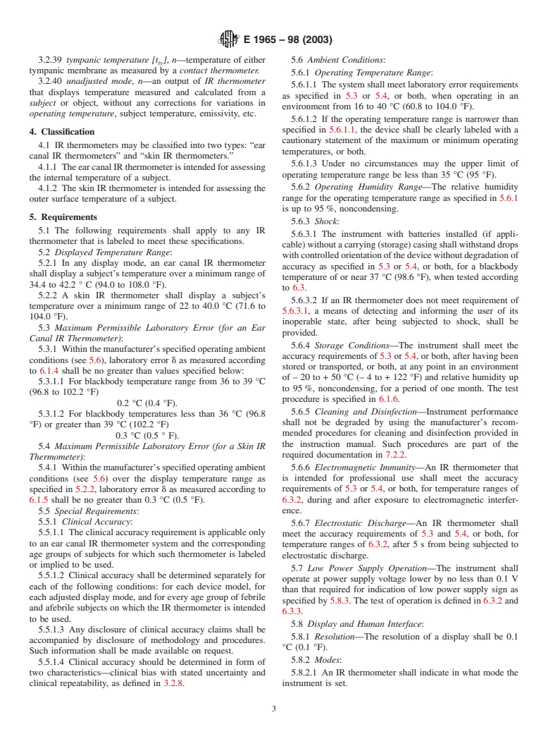 ASTM E1965-98(2003) - Standard Specification for Infrared Thermometers for Intermittent Determination of Patient Temperature