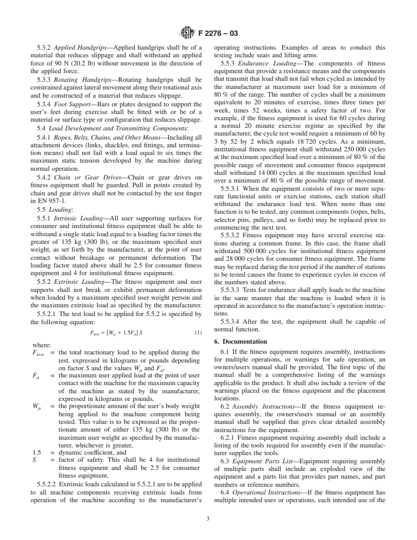 ASTM F2276-03 - Standard Specification for Fitness Equipment