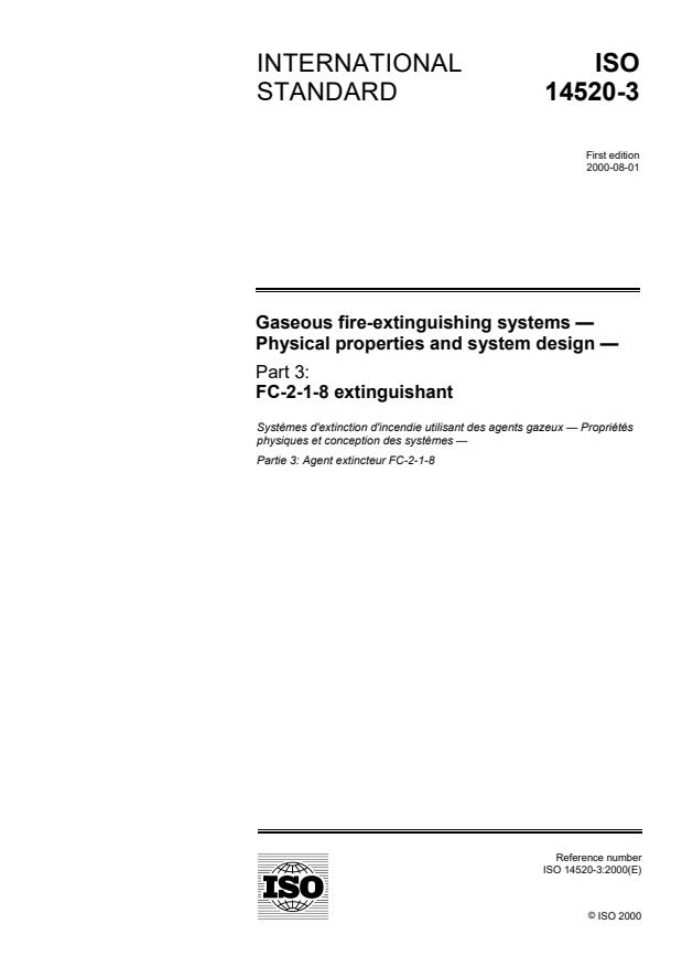 ISO 14520-3:2000 - Gaseous fire-extinguishing systems -- Physical properties and system design
