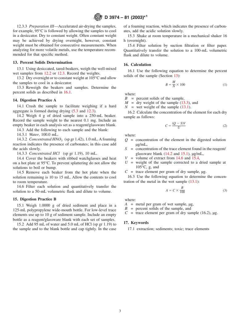 ASTM D3974-81(2003)e1 - Standard Practices for Extraction of Trace Elements from Sediments