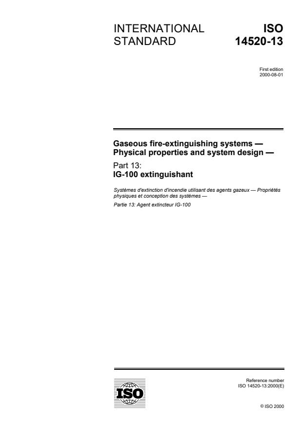 ISO 14520-13:2000 - Gaseous fire-extinguishing systems -- Physical properties and system design