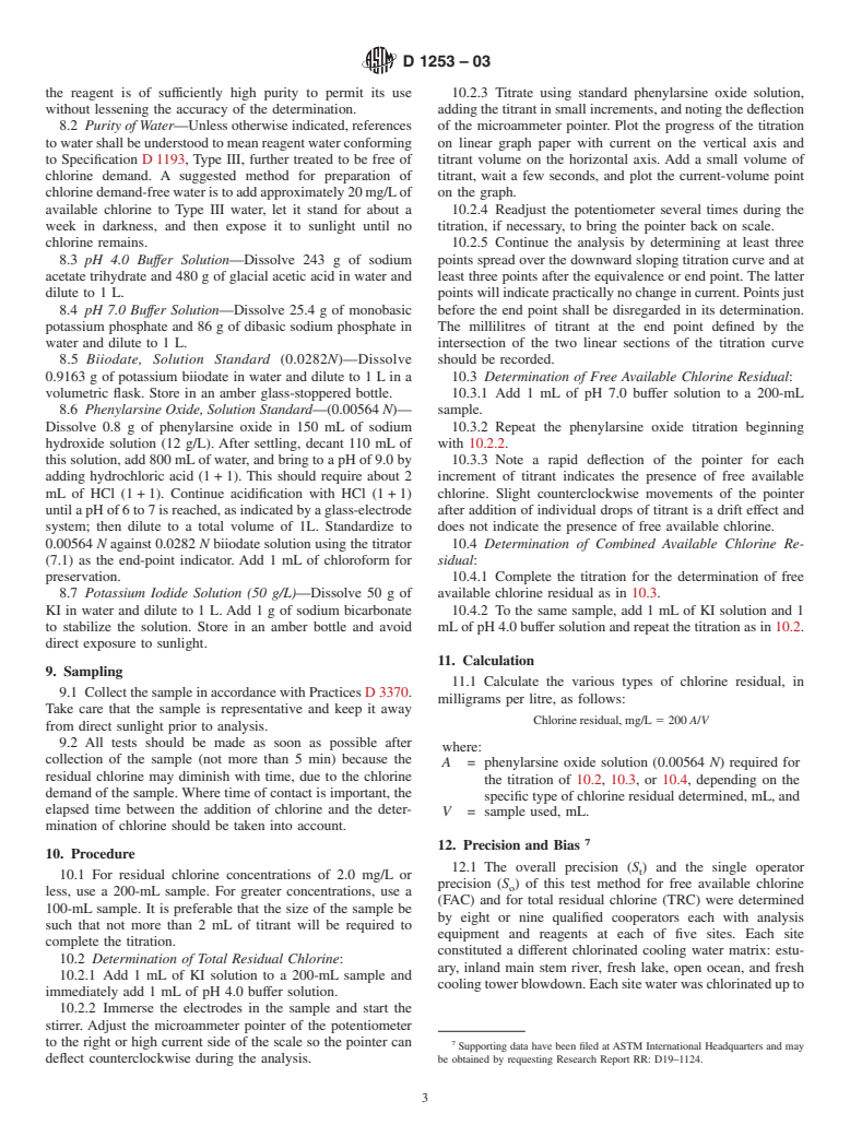 ASTM D1253-03 - Standard Test Method for Residual Chlorine in Water