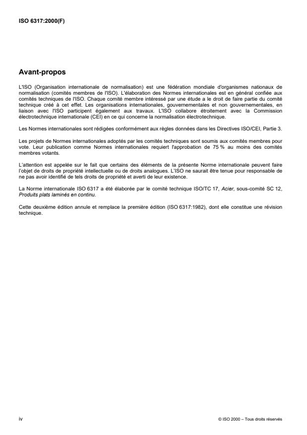 ISO 6317:2000 ISO 6317:2000 - Feuillards en acier au carbone laminés a chaud de qualités commerciale et pour emboutissage - Page 4 preview
