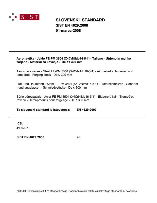 EN 4629:2007 EN 4629:2008 - Page 1 preview