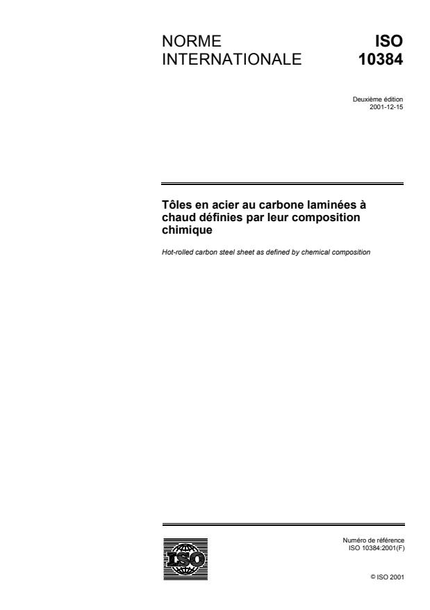 ISO 10384:2001 - Tôles en acier au carbone laminées a chaud définies par leur  composition chimique