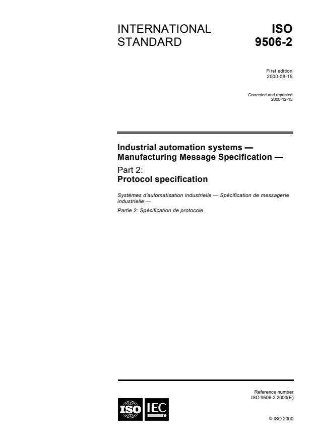 ISO 9506-2:2000 - Industrial automation systems -- Manufacturing Message Specification