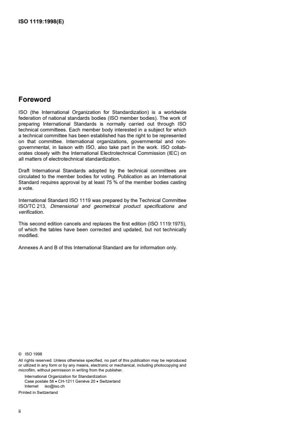ISO 1119:1998 ISO 1119:1998 - Geometrical Product Specifications (GPS) -- Series of conical tapers and taper angles - Page 2 preview