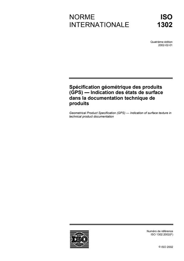 ISO 1302:2002 - Spécification géométrique des produits (GPS) -- Indication des états de surface dans la documentation technique de produits