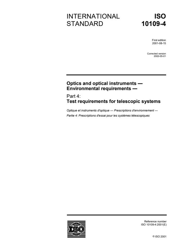 ISO 10109-4:2001 - Optics and optical instruments -- Environmental requirements