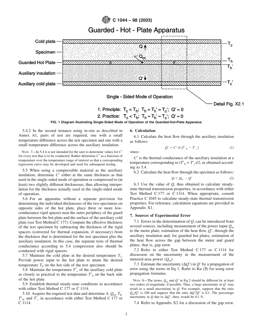 ASTM C1044-98(2003) - Standard Practice for Using a Guarded-Hot-Plate Apparatus or Thin-Heater Apparatus in the Single-Sided Mode