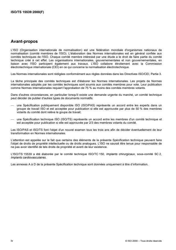 ISO/TS 15539:2000 ISO/TS 15539:2000 - Implants cardiovasculaires -- Protheses endovasculaires - Page 4 preview