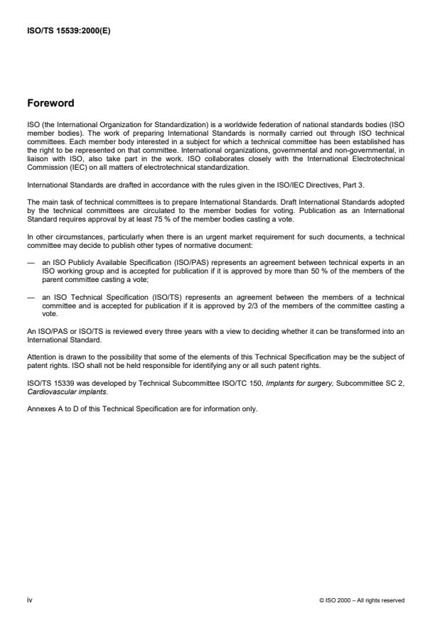 ISO/TS 15539:2000 ISO/TS 15539:2000 - Cardiovascular implants -- Endovascular prostheses - Page 4 preview