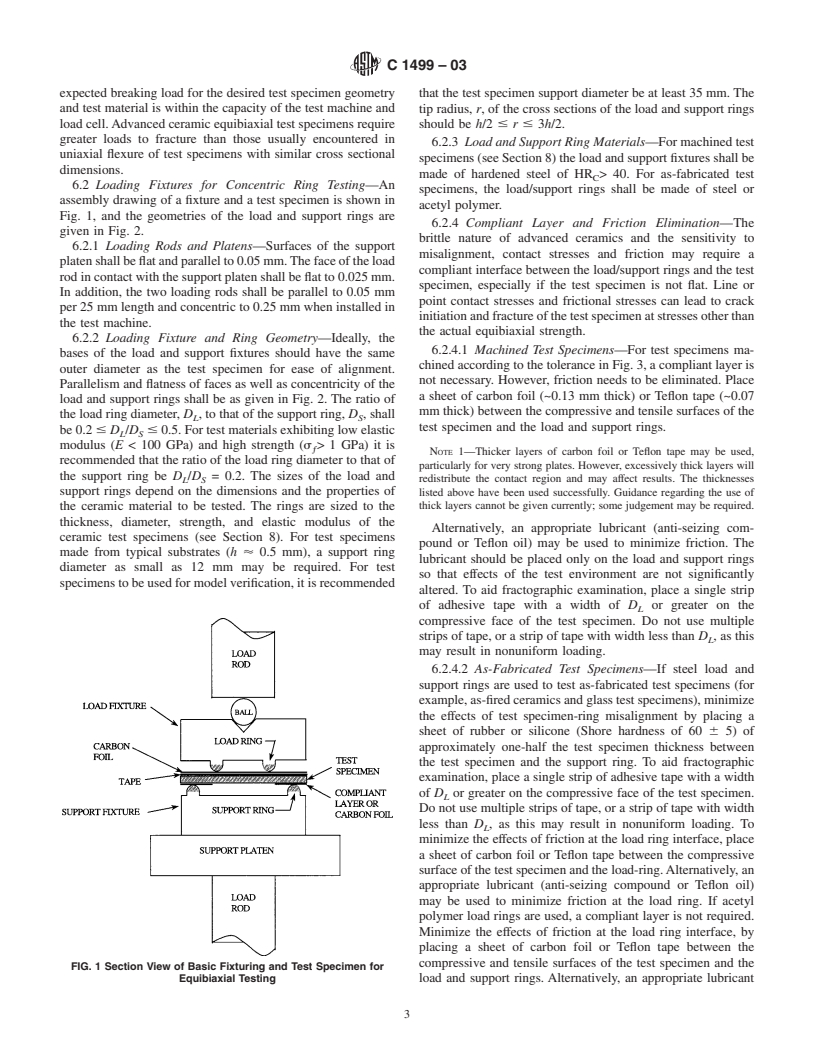 ASTM C1499-03 - Standard Test Method for Monotonic Equibiaxial Flexural Strength of Advanced Ceramics at Ambient Temperature