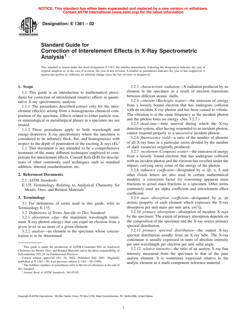 ASTM E1361-02 - Standard Guide for Correction of Interelement Effects in X-Ray Spectrometric Analysis