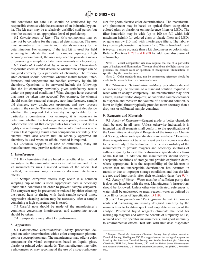 ASTM D5463-03 - Standard Guide for Use of Test Kits to Measure Inorganic Constituents in Water