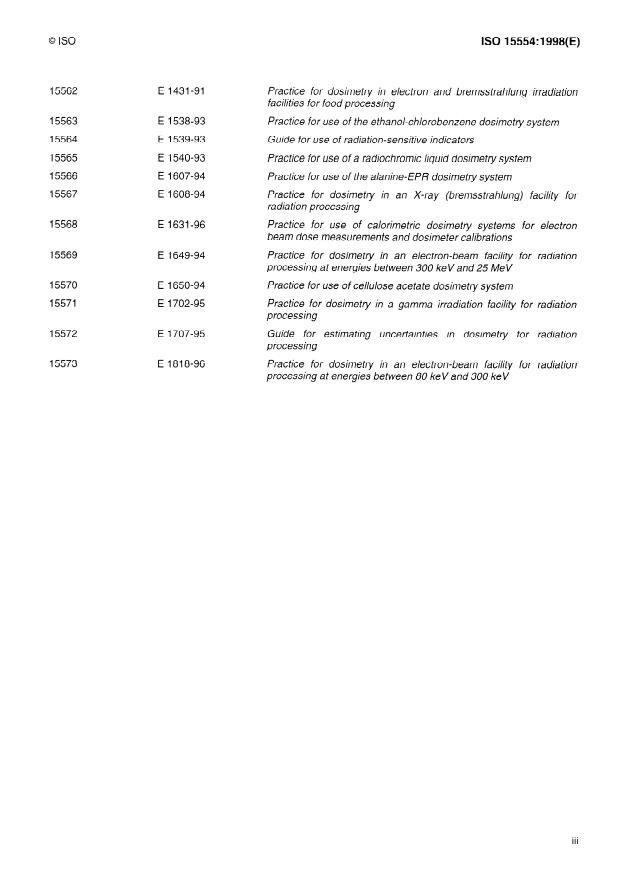 ISO 15554:1998 - Practice for dosimetry in gamma irradiation facilities for food processing