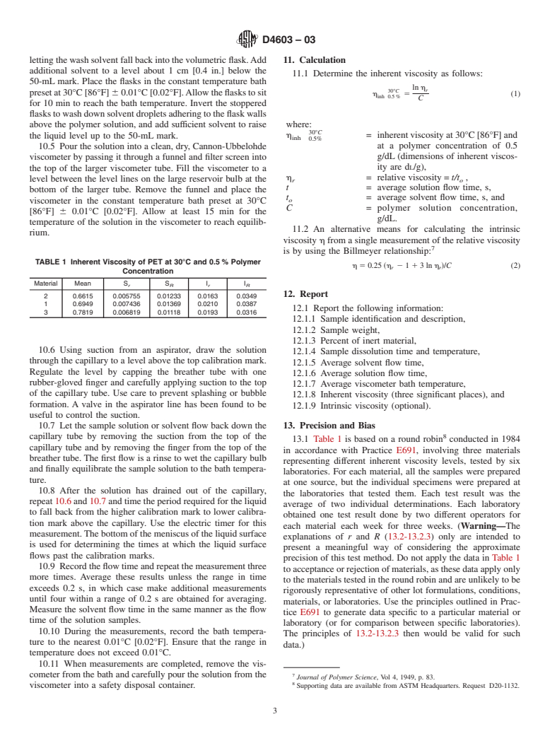 ASTM D4603-03 - Standard Test Method for Determining Inherent Viscosity of Poly(Ethylene Terephthalate) (PET) by Glass Capillary Viscometer