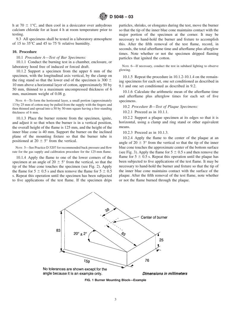 ASTM D5048-03 - Standard Test Method for Measuring the Comparative Burning Characteristics and Resistance to Burn-Through of Solid Plastics Using 125-mm Flame