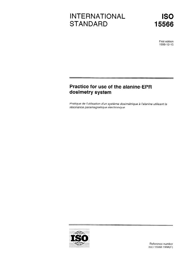 ISO 15566:1998 - Practice for use of the alanine-EPR dosimetriy system