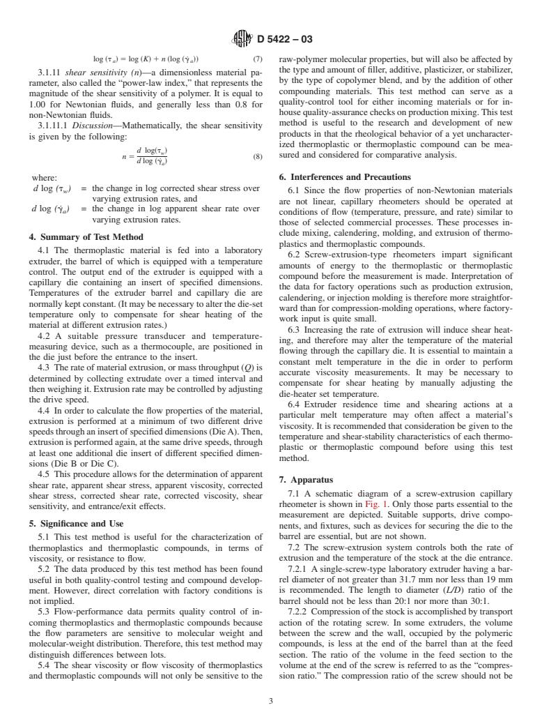 ASTM D5422-03 - Standard Test Method for Measurement of Properties of Thermoplastic Materials by Screw-Extrusion Capillary Rheometer