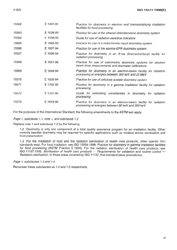 ISO 15571:1998 - Practice for dosimetry in a gamma irradiation facility for radiation processing