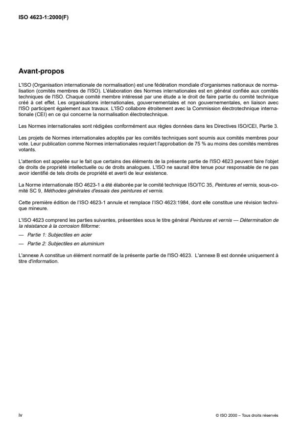 ISO 4623-1:2000 ISO 4623-1:2000 - Peintures et vernis -- Détermination de la résistance a la corrosion filiforme - Page 4 preview