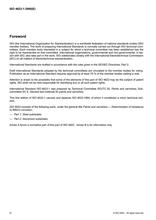 ISO 4623-1:2000 ISO 4623-1:2000 - Paints and varnishes -- Determination of resistance to filiform corrosion - Page 4 preview
