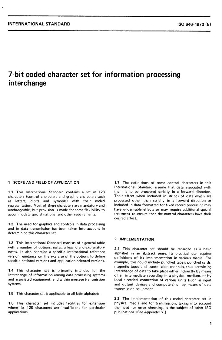 ISO 646:1973 - Title missing - Legacy paper document
Released:1/1/1973