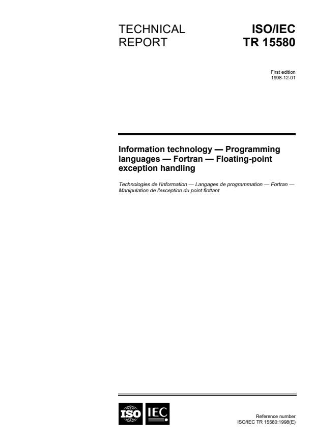ISO/IEC TR 15580:1998 - Information technology -- Programming languages -- Fortran -- Floating-point exception handling