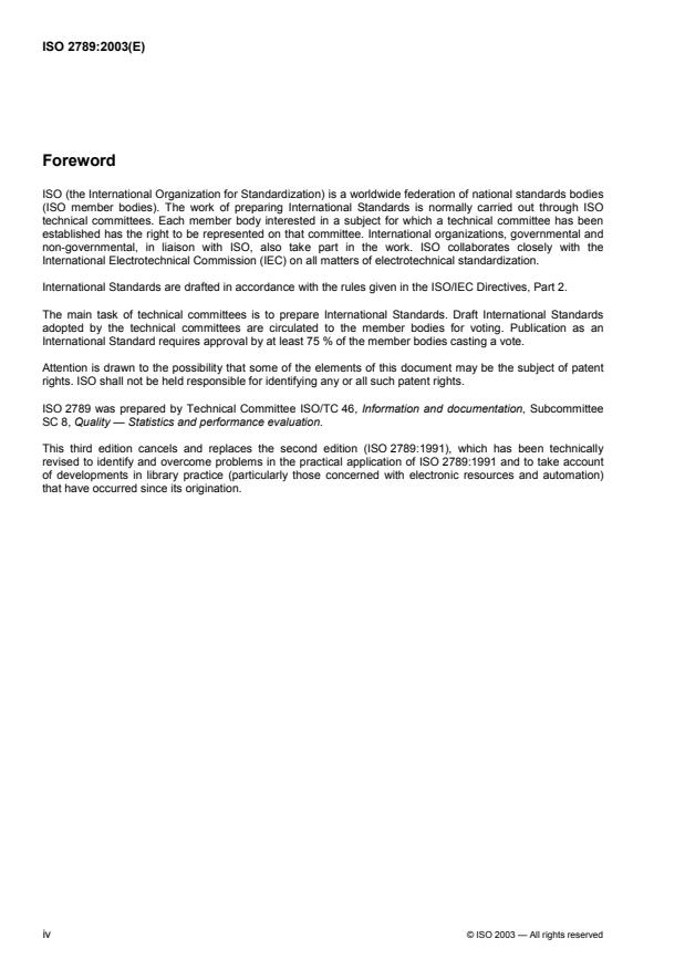 ISO 2789:2003 ISO 2789:2003 - Information and documentation -- International library statistics - Page 4 preview