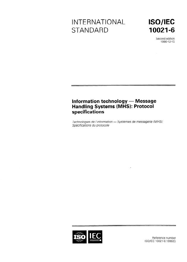 ISO/IEC 10021-6:1996 - Information technology -- Message Handling Systems (MHS): Protocol specifications