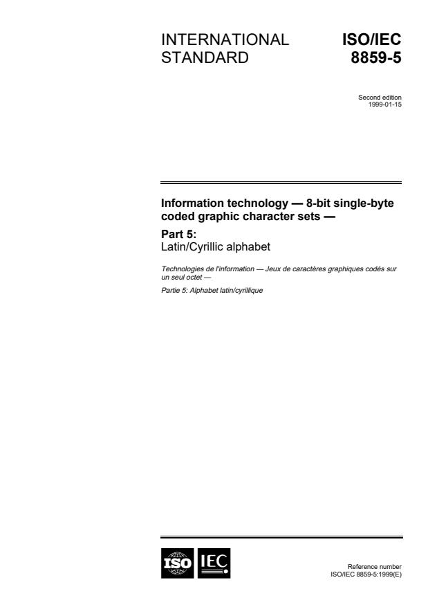 ISO/IEC 8859-5:1999 - Information technology -- 8-bit single-byte coded graphic character sets
