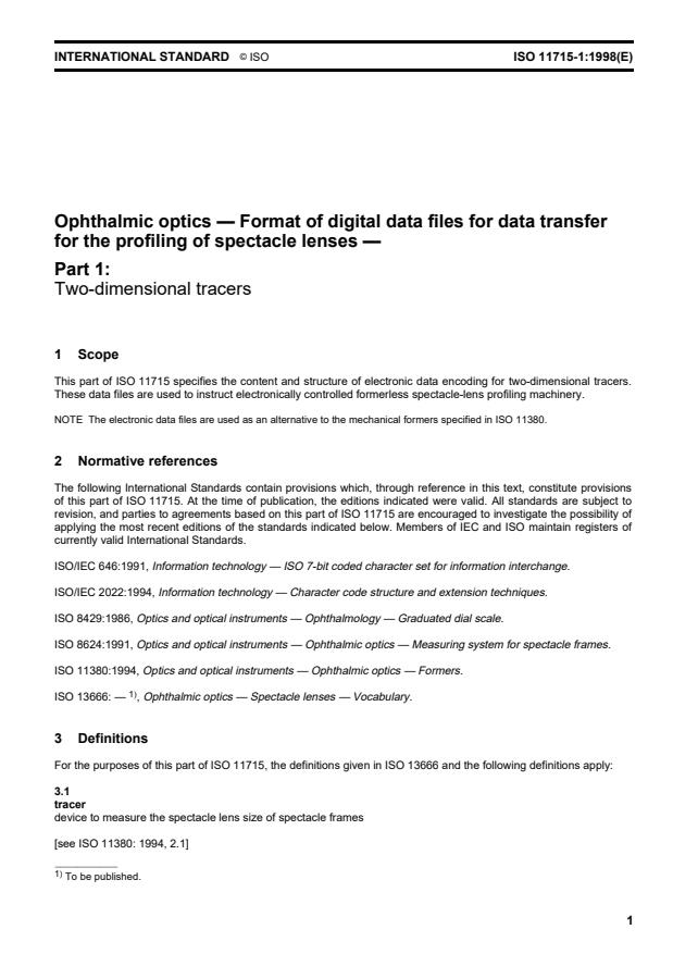 ISO 11715-1:1998 - Ophthalmic optics -- Format of digital data files for data transfer for profiling of spectacle lenses