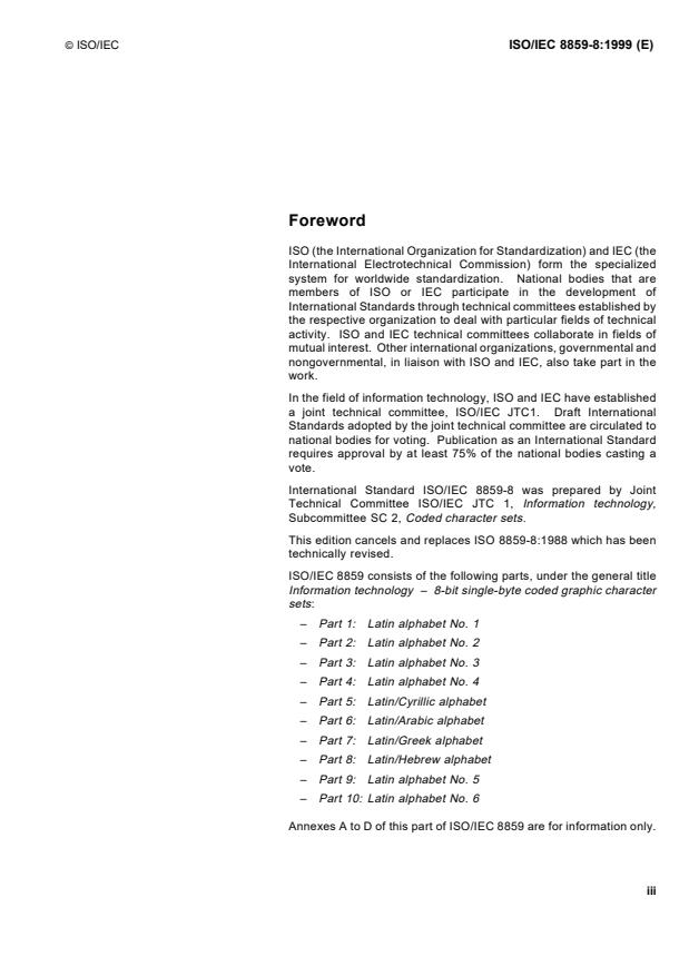 ISO/IEC 8859-8:1999 - Information technology -- 8-bit single-byte coded graphic character sets